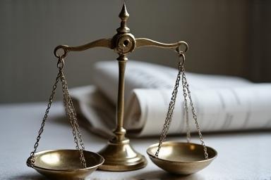 Balance scales and newspaper, representing media ethics